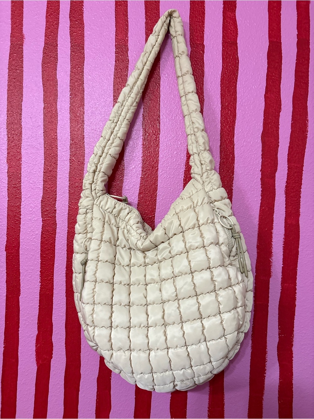 Padded Quilted Hobo Bag in Cream